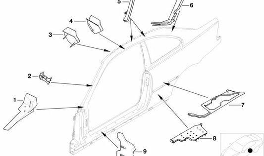 Revestimiento lateral del pilar B izquierdo OEM 41212694025 para BMW E46. Original BMW.