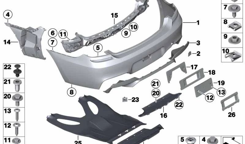 Cubierta del gancho de remolque trasero para BMW Serie 6 F06, F12, F13 (OEM 51128052679). Original BMW