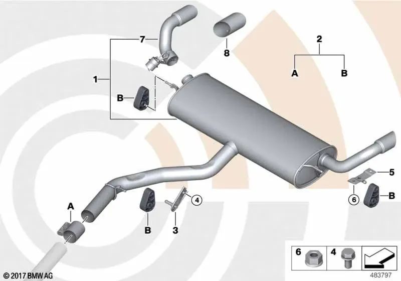 Silenciador trasero con válvula de escape para BMW E70N (OEM 18307646127). Original BMW