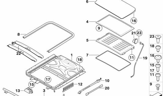 Estrutura de teto solar OEM 54107189245 para BMW X6 (E71, E72). BMW originais.