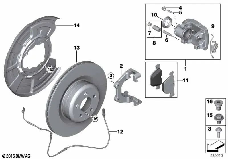 Soporte para frenos para BMW X5 E70, F15, F85 y X6 E71, F16, F86 (OEM 34217847226). Original BMW