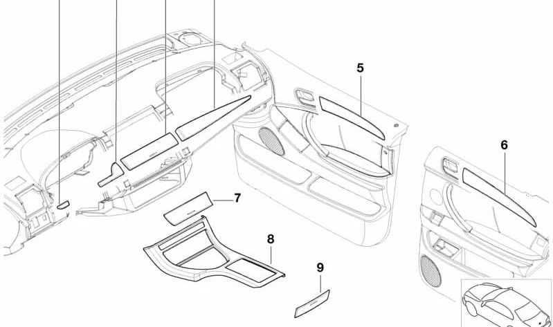 Decoración moldura puerta delantera derecha OEM 51418261744 para BMW E53 (X5). Original BMW.