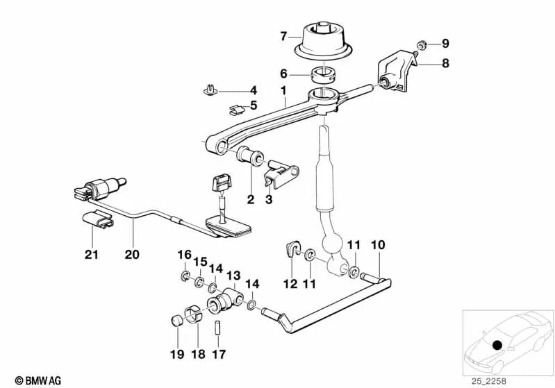 Palanquilla de cambio recta para BMW E30 (OEM 25111220843). Original BMW