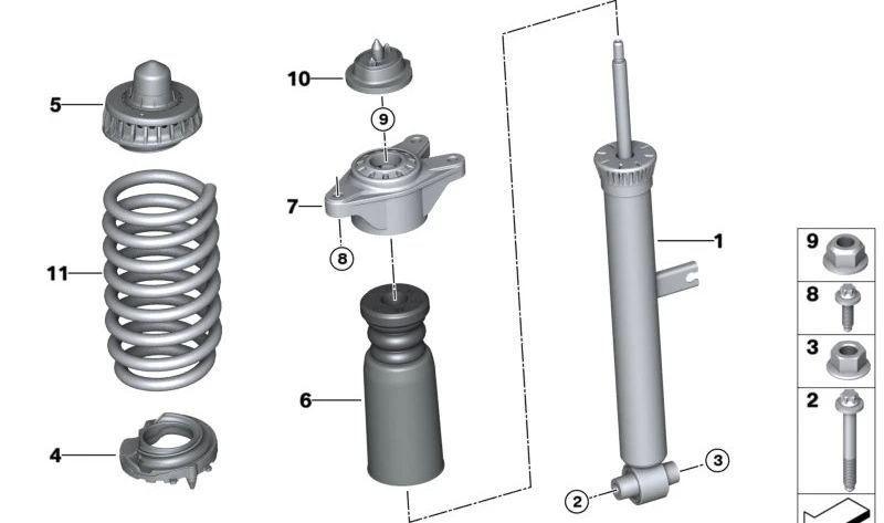 Amortiguador adicional trasero para BMW F20, F21, F22, G42, G20, G28, G22, G23 (OEM 33536860161). Original BMW