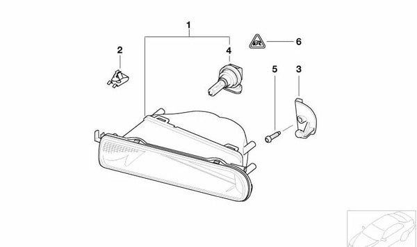 Soporte para faro antiniebla izquierdo OEM 63176911835 para BMW E46. Original BMW.