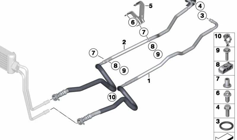 Conducción de Enfriador de Aceite de Transmisión Retorno para BMW F10, F06, F12, F13 (OEM 17222284270). Original BMW