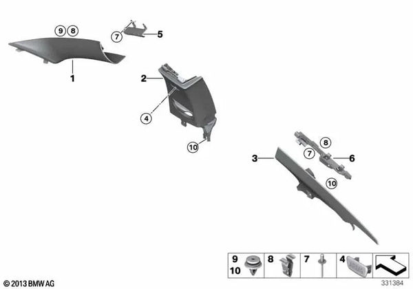 Cubierta del pilar B superior izquierda para BMW Serie 4 F32, F32N, F82 (OEM 51437321389). Original BMW.