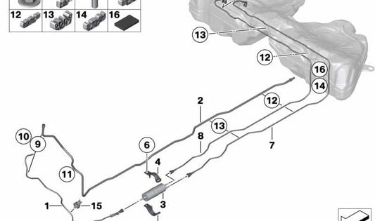 Tubería de avance trasera para BMW Serie 5 F10, F11 y Serie 6 F06 (OEM 16127216613). Original BMW