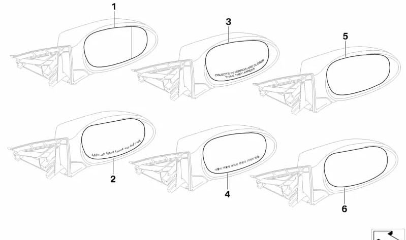 Cristal de espejo calefactado convexo derecho para BMW E82, E88, E90N, E91N, E92, E93 (OEM 51167252896). Original BMW