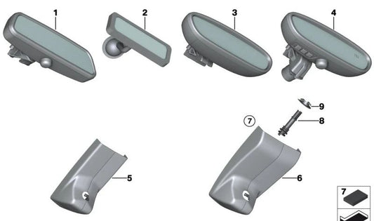 Espejo interior EC / LED para BMW Serie 1 F20, F21, Serie 2 F22, F22N, Serie 3 F30, F31, F34, F35, F80, Serie 4 F32, F33, F36, F82, F83, Serie 5 F07, F10, F11, F18, Serie 6 F06, F12, F13, Serie 7 F01N, F02N, X3 F25, X4 F26, X5 F15, F85, X6 F16, F86 (OEM 5