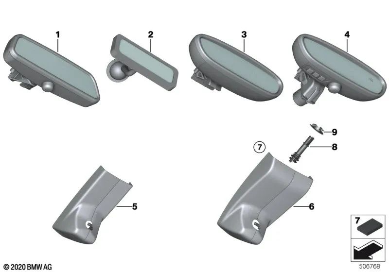 Cubierta Tule Espejo Interior para BMW Serie 1 E81, E82, E87N, E88 Serie 3 E90, E90N, E91, E92, E93, F30, F31, F34, F35, F80 Serie 4 F32, F33, F36, F82, F83 X1 E84 (OEM 61136919407). Original BMW