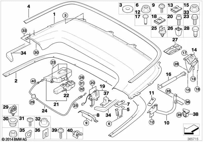 Moldura tapa del techo para BMW Serie 3 E46 (OEM 51178244277). Original BMW