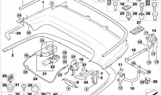 Rear tailgate lower lock for BMW E46 (OEM 51258244281). Original BMW