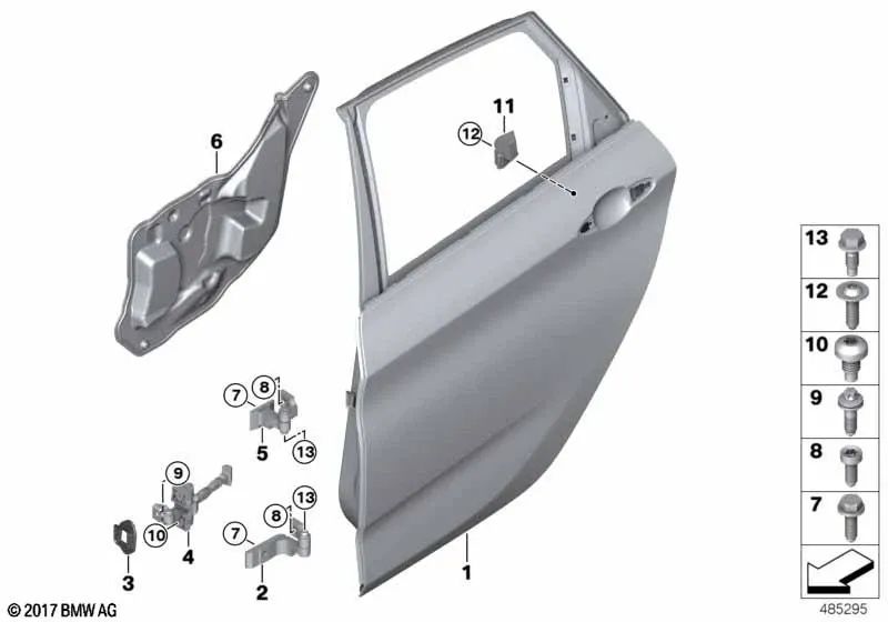 Freno de puerta trasero para BMW Serie 2 F46, F46N (OEM 51227404901). Original BMW.