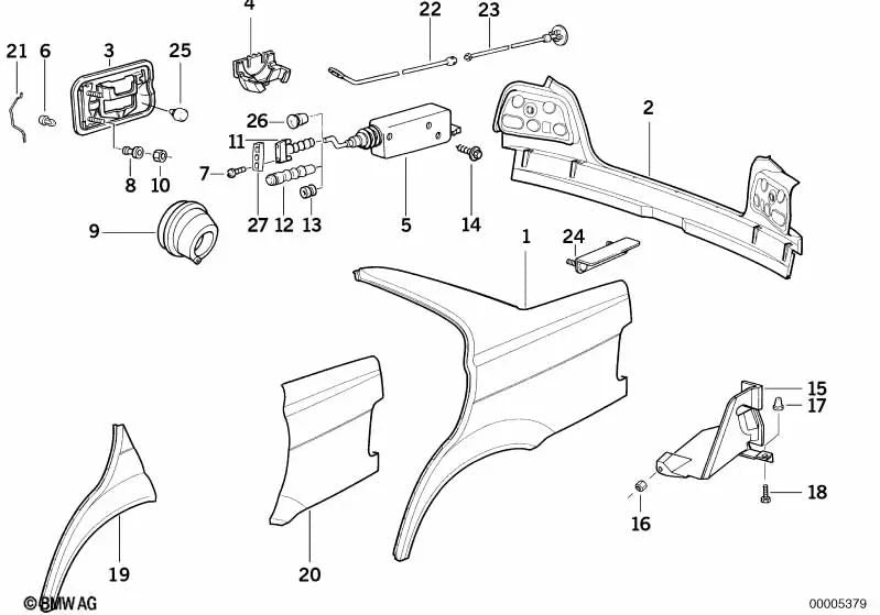 Sección Trasera Costado Derecho para BMW Serie 3 E36 (OEM 41351977526). Original BMW