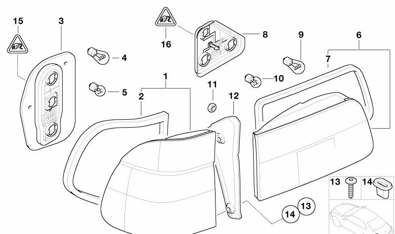 Piloto trasero lateral derecho para BMW E39 (OEM 63218371328). Original BMW