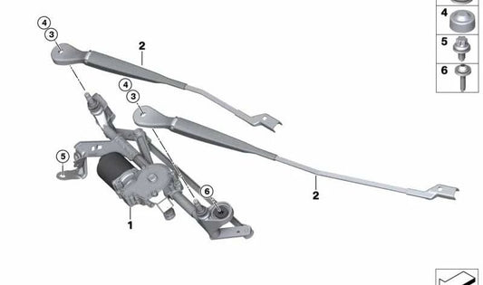 Sistema completo de limpiaparabrisas OEM 61617301046 para BMW F45 y F46. Original BMW.