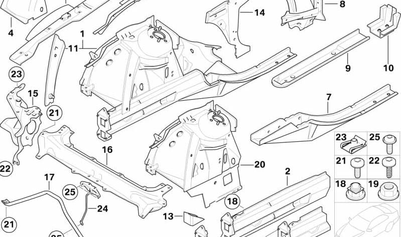 Soporte de pared frontal OEM 51717036326 para BMW E65, E66. Original BMW.