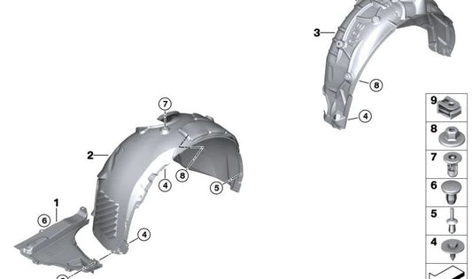 Front Right Wheel Arch Cover OEM 51719465700 for BMW F20, F21, F22, F23, F30, F31, F32, F33, F34, F36. Original BMW.