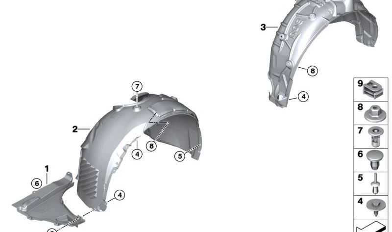 Interior coating left front wheel OEM 51719465695 for BMW U11. Original BMW.