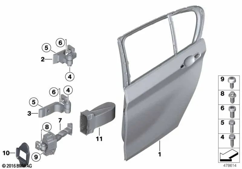 Freno de puerta trasero para BMW Serie 1 F20, F20N (OEM 51227446727). Original BMW