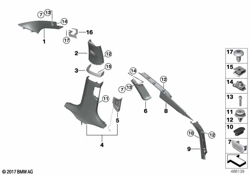 Tapa del Pilar C izquierdo para BMW Serie 6 G32, G32N (OEM 51437445255). Original BMW