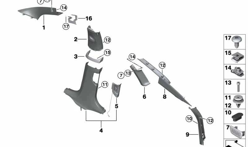 Carcasa lateral derecha del pilar D OEM 51437445258 para BMW G32 (Serie 6 Gran Turismo). Original BMW.