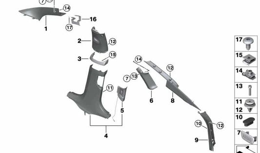 Carcasa lateral derecha del pilar D OEM 51437445258 para BMW G32 (Serie 6 Gran Turismo). Original BMW.