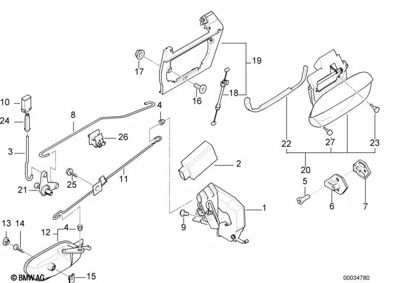 Cable Bowden derecho para BMW E38 (OEM 51228231858). Original BMW