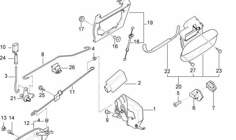 Cerradura trasera derecha para BMW E39, E38 (OEM 51228125672). Original BMW