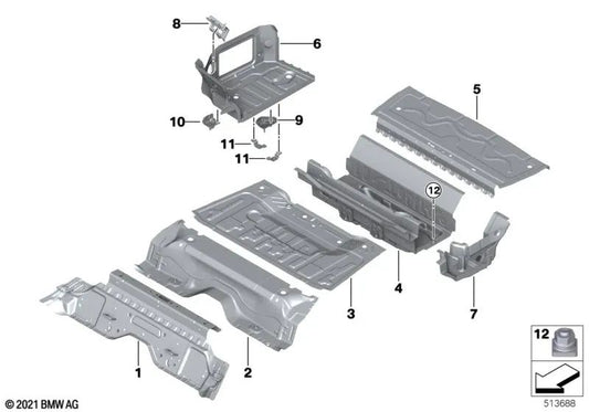 Travesaño de chapa de suelo trasero para BMW G20, G20N, G21, G21N, G80, G81, G22, G26, G82 (OEM 41007487299). Original BMW