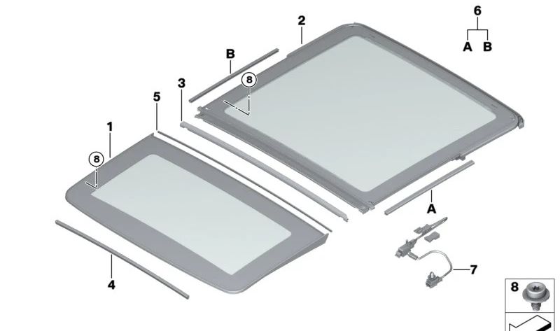 Juego de sellado para tapas de cristal traseras BMW X3 F97, G01, G08, X5 F95, G05, X6 G06, X7 G07 (OEM 54107493151). Original BMW.