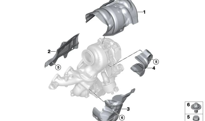 Protector térmico para turbocompresor de escape OEM 11659887176 para BMW F70, U06, U11, U10, U25. Original BMW.