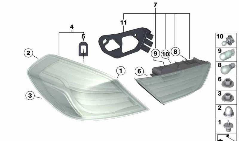 Piloto trasero lateral izquierdo OEM 63217210577 para BMW F06, F12, F13. Original BMW.