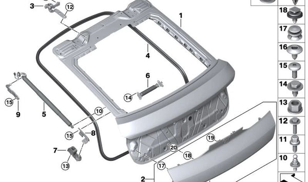 Actuador de maletero izquierdo OEM 51249482801 para BMW G06, F96. Original BMW.