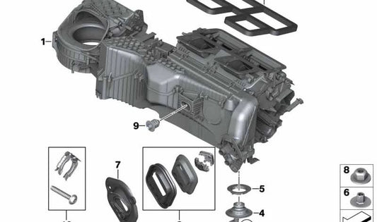 Empty housing for heating air conditioning for BMW F20, F21, F22, F23, F87, 3 Series F30, F31, F34, F35, F80, 4 Series F32, F33, F36, F82, F83 (OEM 64119237548). Original BMW