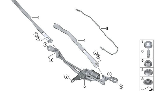 Sistema de varillaje del limpiaparabrisas con motor para BMW G20, G21, G28, G80, G81, G22, G23, G26, G82, G83 (OEM 61617427901). Original BMW