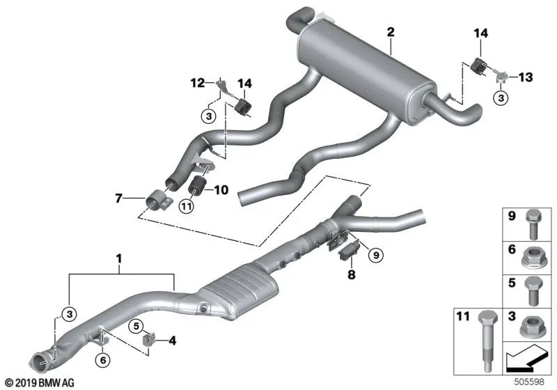 Silenciador de escape para BMW G20, G20N, G21, G21N, G22, G23 (OEM 18308477568). Original BMW.