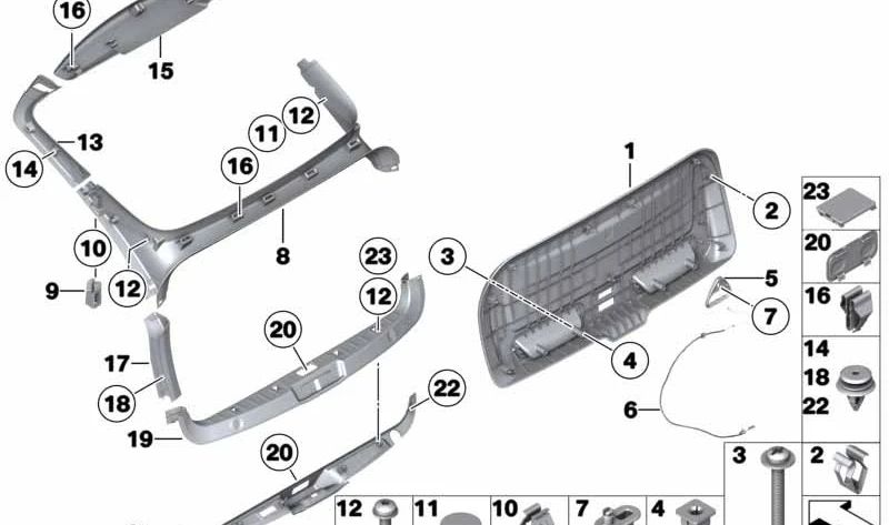 Cubierta central portón trasero OEM 51497345313 para BMW F07. Original BMW.