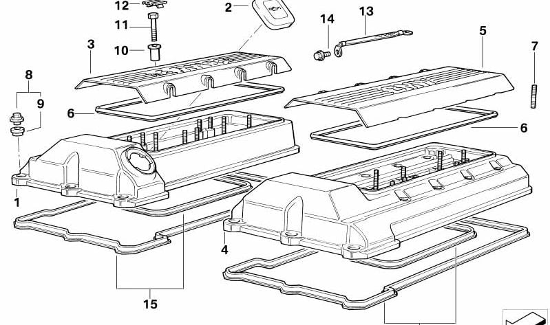 Right Cylinder Head Cover for BMW E34, E32, E38, E31 (OEM 11121733740). Original BMW