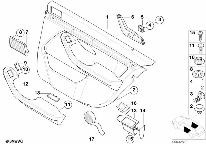 Revestimiento de puerta trasera derecha para BMW E39 Serie 5 (OEM 51427140006). Original BMW