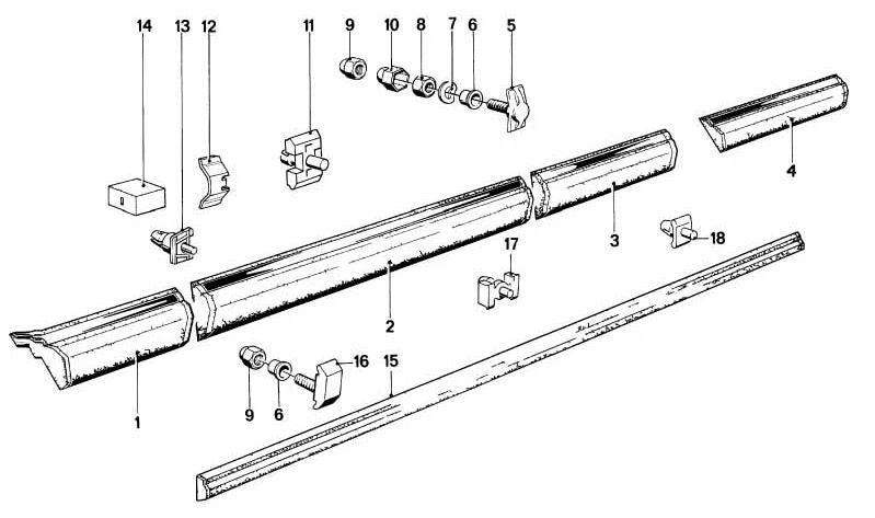 Moldura lateral negra para BMW Serie 6 E24 (OEM 51131971385). Original BMW.