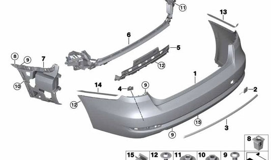 Revestimiento del parachoques trasero imprimado para BMW Serie 3 F34N (OEM 51127477803). Original BMW