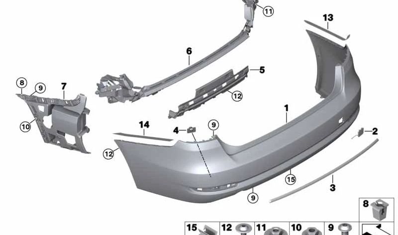 Paragolpes trasero imprimado OEM 51127477801 para BMW Serie 3 GT F34 (Todos los modelos compatibles). Original BMW.