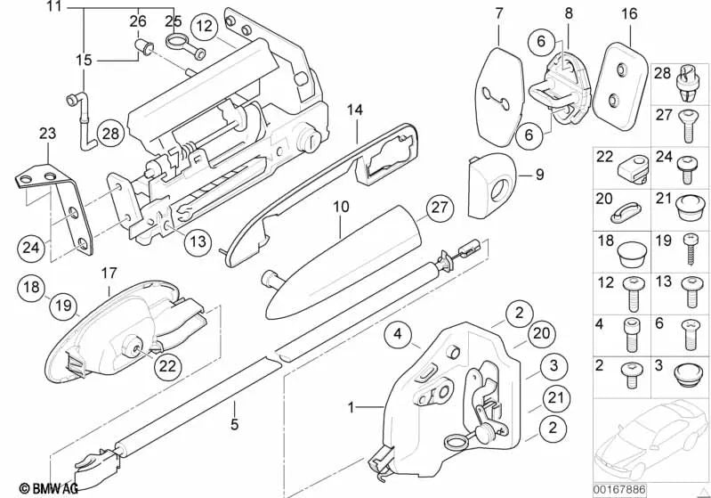 Soporte para manilla exterior de puerta derecha para BMW E52 (OEM 51218232144). Original BMW