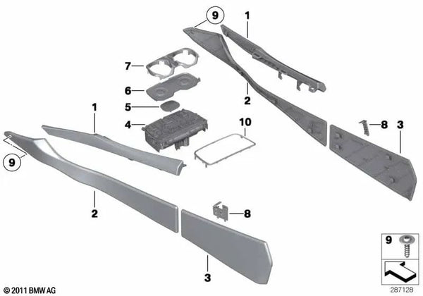 Panel derecho de la consola central para BMW Serie 7 F01, F01N, F02, F02N, F04 (OEM 51169171236). Original BMW.