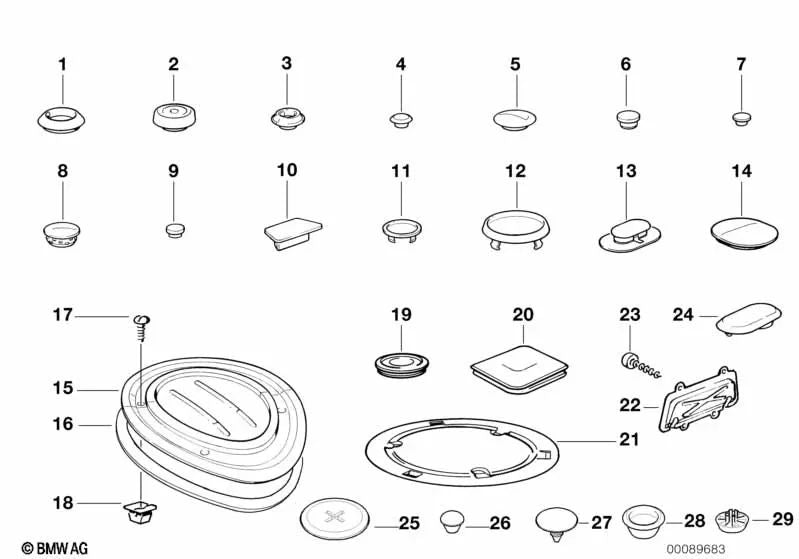 Tapón de cierre para BMW Serie 3 E30, Serie 5 E39, Serie 7 E32 (OEM 33111236826). Original BMW