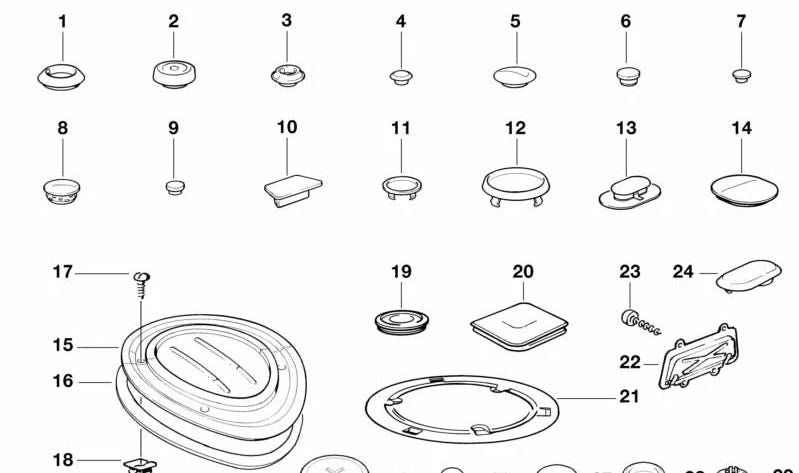 Tapón de cierre para BMW Serie 1 F20, F21, F52, Serie 2 F22, F23, F87, Serie 3 E36, E46, F30, F31, F34, F35, F80, Serie 4 F32, F33, F36, F82, Serie 5 E39, E60, E61, F10, F11, F18, Serie 6 E63, E64, Serie 7 E38, X5 F15, X6 F16 (OEM 51718174490). Original B