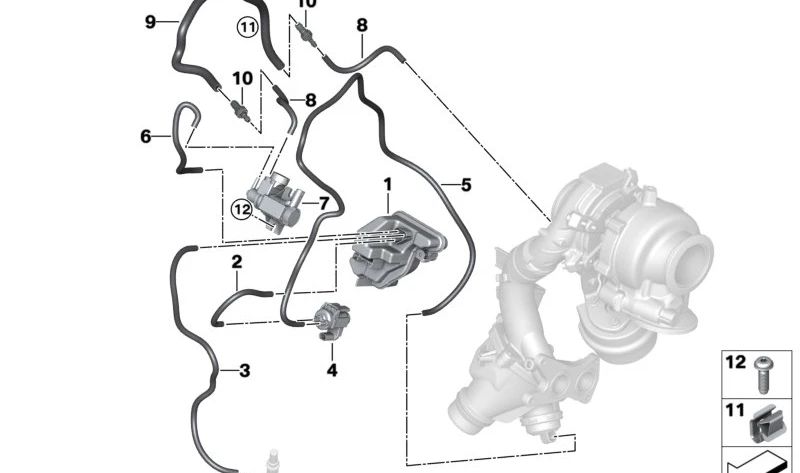 Válvula de control de turbocompresor OEM 11658589117 para BMW F40, F44, F45, F46, G20, G21, G28, G22, G23, G26, G30, G31, G32, F48, F39, G01, G02, F55, F56, F57, F54, F60. Original BMW.