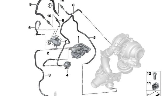 Válvula de control de turbocompresor OEM 11658589117 para BMW F40, F44, F45, F46, G20, G21, G28, G22, G23, G26, G30, G31, G32, F48, F39, G01, G02, F55, F56, F57, F54, F60. Original BMW.